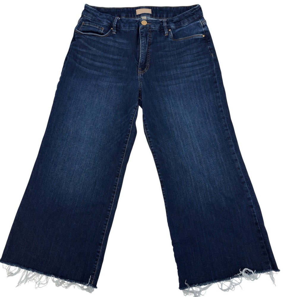 Kut from the Kloth Meg Fab Ab Wide Leg Jeans Womens 12P Dark Wash Raw Hem